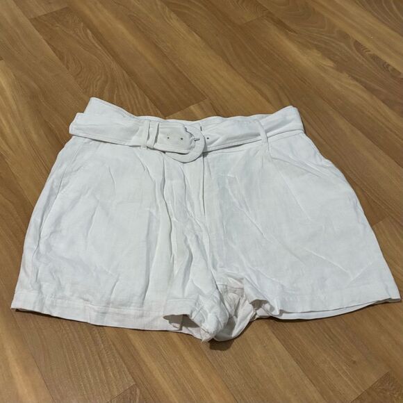 Express White Linen Blend Belted Shorts 8 - Picture 1 of 7
